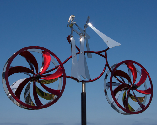 Kinetic bicycle sculpture by Amos Robinson contemporary art stainless steel