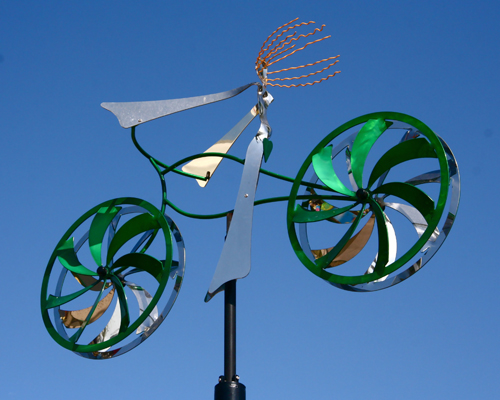 Kinetic bicycle sculpture by Amos Robinson contemporary art stainless steel