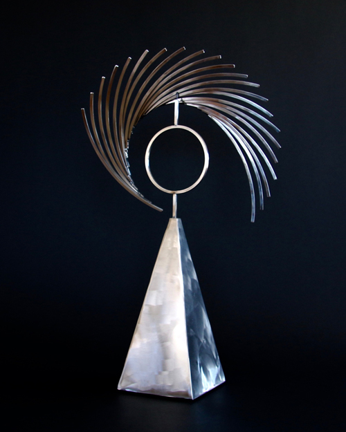 Kinetic sculpture by Amos Robinson "Astral Traveler II" contemporary art stainless steel