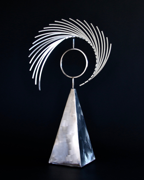 Kinetic sculpture by Amos Robinson "Astral Traveler II" contemporary art stainless steel