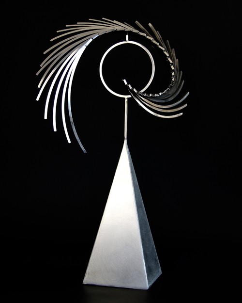 Kinetic sculpture by Amos Robinson "Astral Traveler I" contemporary art stainless steel