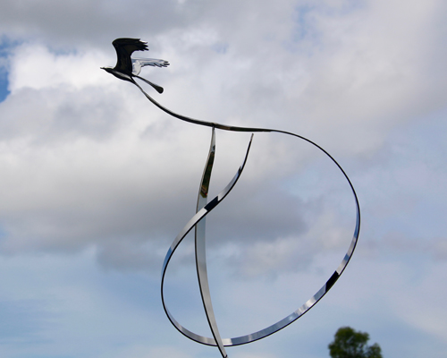 Kinetic sculpture by Amos Robinson "Osprey in Flight" contemporary art stainless steel