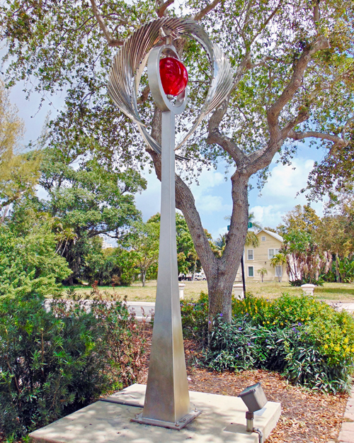 Kinetic art by Amos Robinson Revelation stainless steel contemporary public art