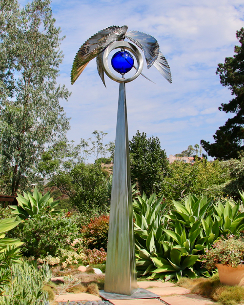 Kinetic art by Amos Robinson Bluebird stainless steel glass LED light contemporary art