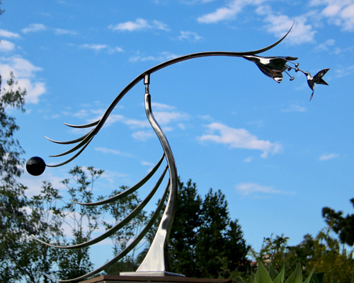 Hummingbird kinetic art by Amos Robinson Kiss stainless steel contemporary art