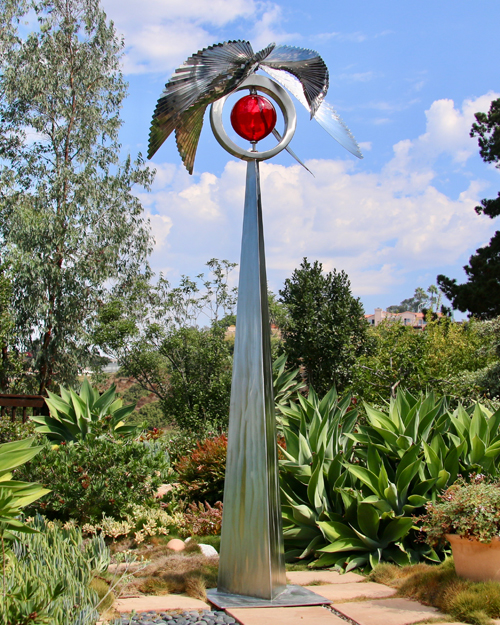 Kinetic art by Amos Robinson Redbird stainless steel glass LED light contemporary art