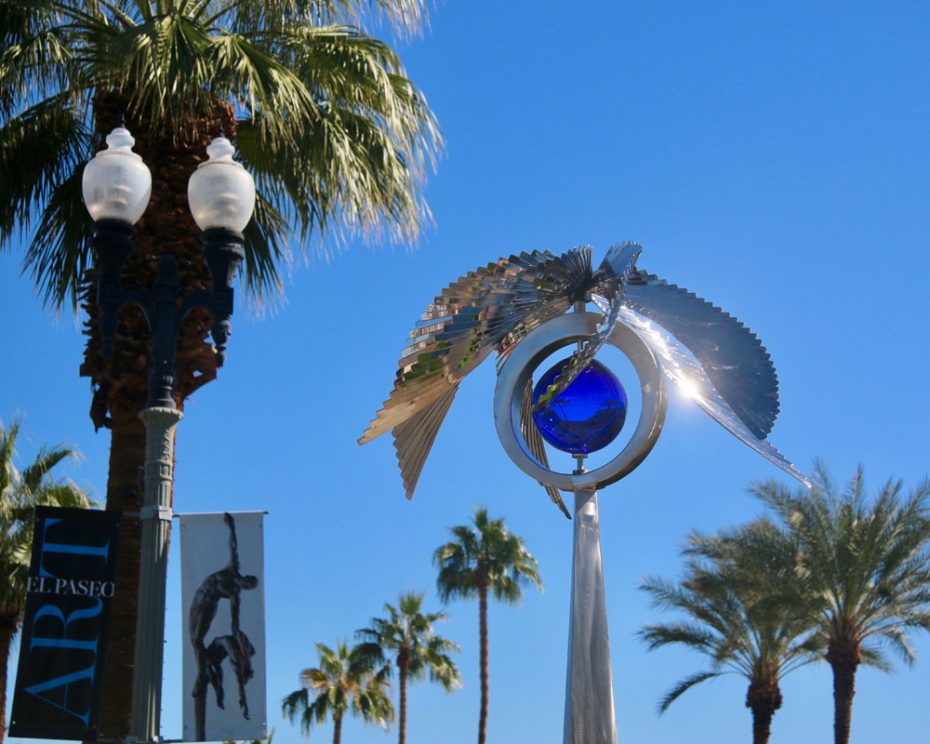 Kinetic art by Amos Robinson Bluebird stainless steel and glass contemporary art