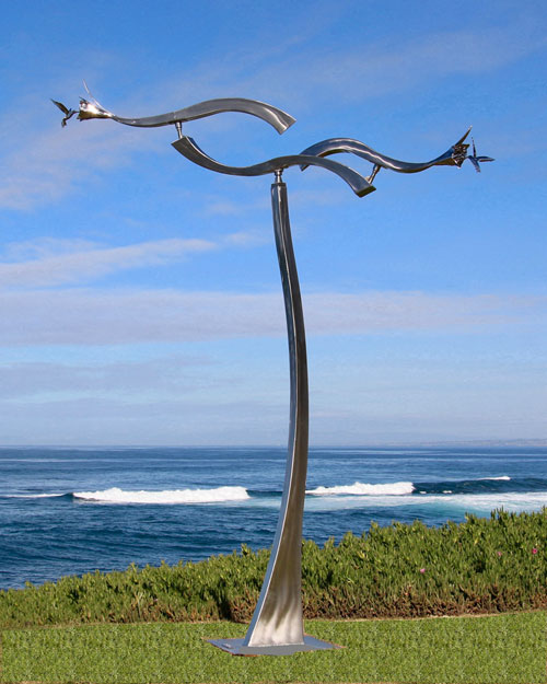 Kinetic sculpture by Amos Robinson Jewels Flying Hummingbirds stainless steel contemporary art