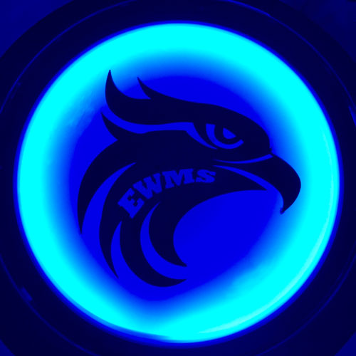 Kinetic art by Amos Robinson Seahawk Earl Warren Middle School logo backlit by LED